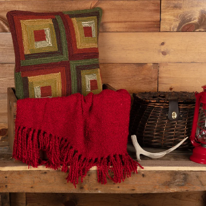 Plush Pillows for a Cozy BedTea Cabin Log Cabin Hooked Pillow 18"x18"