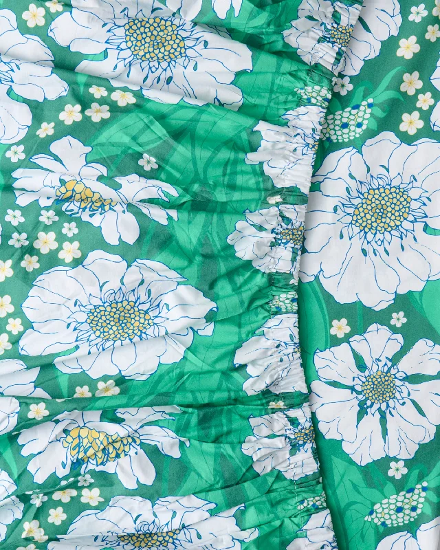 Wrinkle - Free Polyester Sheets for a Low - Maintenance BedTumbling Flowers Green Organic Cotton Fitted Sheet