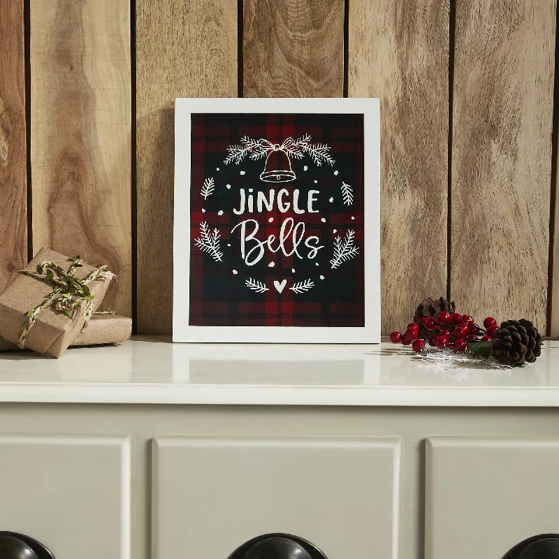 Bed skirts with a contemporary styleJingle Bells Wreath Plaid Framed Wall Hanging Sign 12x10