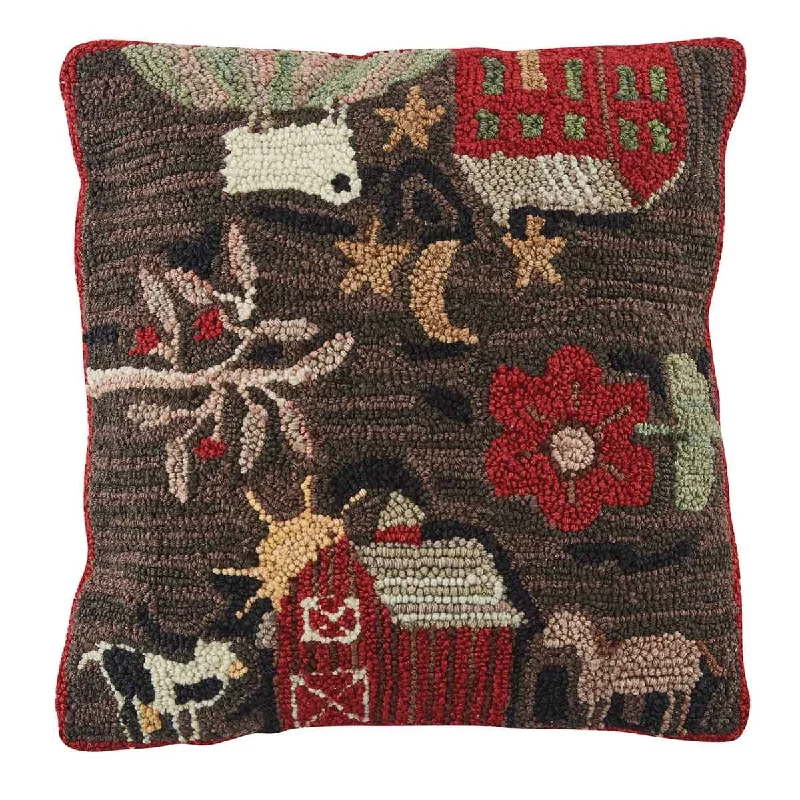 Down Alternative Pillows for Ethical ChoicesFarm Life Hooked Pillow Set Polyester Fill 18"x18" - Park Designs