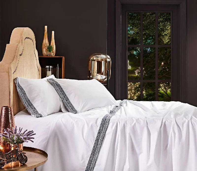 Thermal - Regulating Bamboo Sheets for All - Season ComfortCM Home Olivia Embroidered Cotton Percale Sheet Set