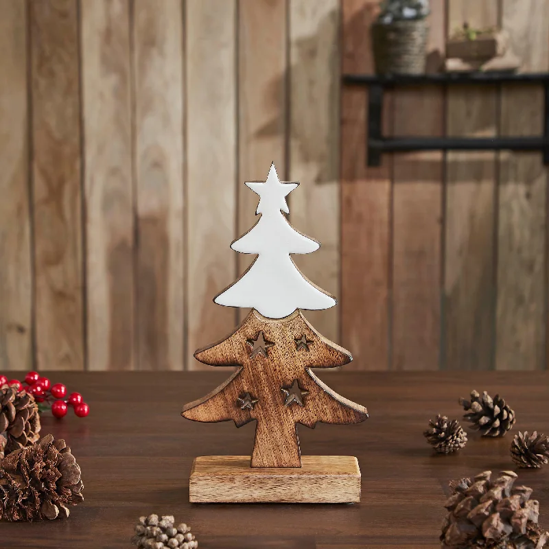 Cotton bed skirts for a soft and breathable lookChristmas Tree Two Toned White Natural Wooden Figurine 10x5.5x2