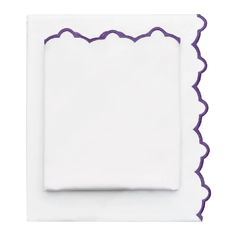 Sheet Sets with Multiple Pillowcase OptionsPurple Scalloped Embroidered Sheet Set (Fitted, Flat, & Pillow Cases)