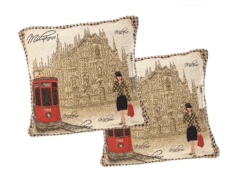 Firm Pillows for Side SleepersDaDa Bedding Set of 2-Pieces Postcard Milan Tapestry Throw Pillow Covers w/ Pillow Inserts, 18" x 18"