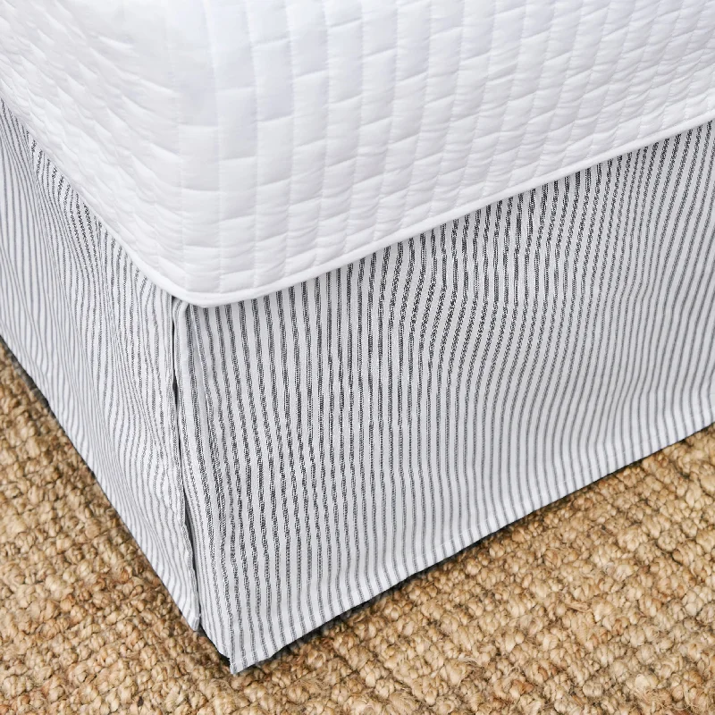 Bed skirts with a ruffled tiered designGray Ticking Stripe Bedskirt | Twin, Full, Queen, King, Cal King, Extra Long Twin
