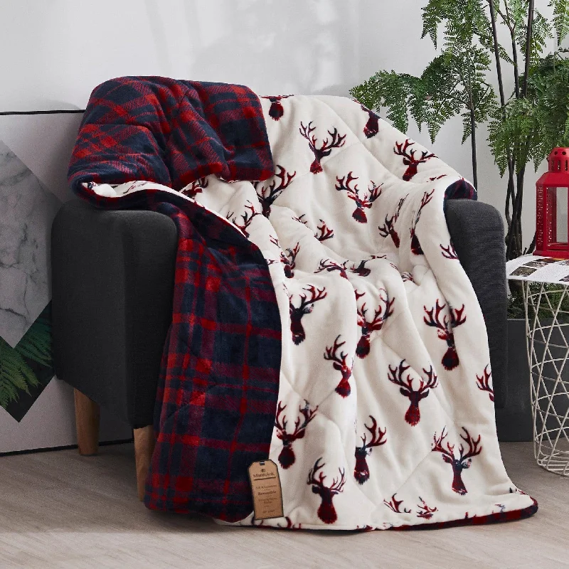 Knitted chunky cable knit throw blankets​Rayon from bamboo blankets for a silky and breathable feelDeer Head Red Navy Printed Velvet and Velvet Throw Blanket