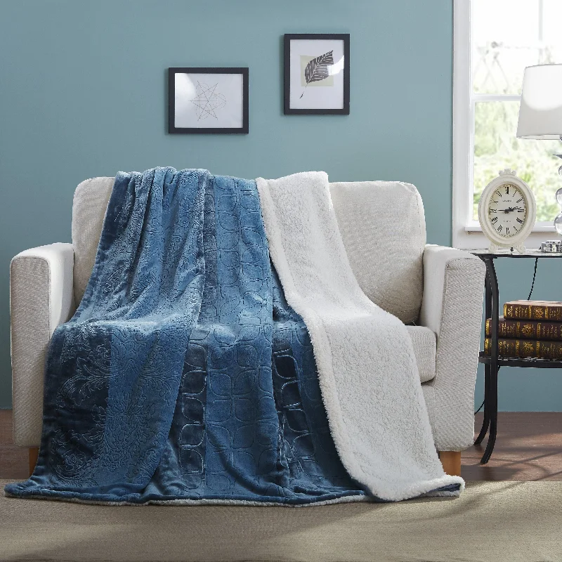 Fleece - backed waterproof car seat blankets​Alpaca wool blankets for a hypoallergenic and warm optionTache Solid Embossed Rainy Day Grey Blue Sherpa Throw Blanket (62090)