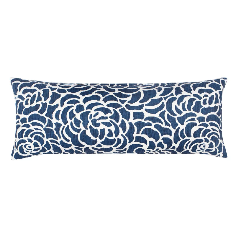 Cotton Pillows for Natural ComfortThe Navy Peony Extra Long Lumbar Throw Pillow