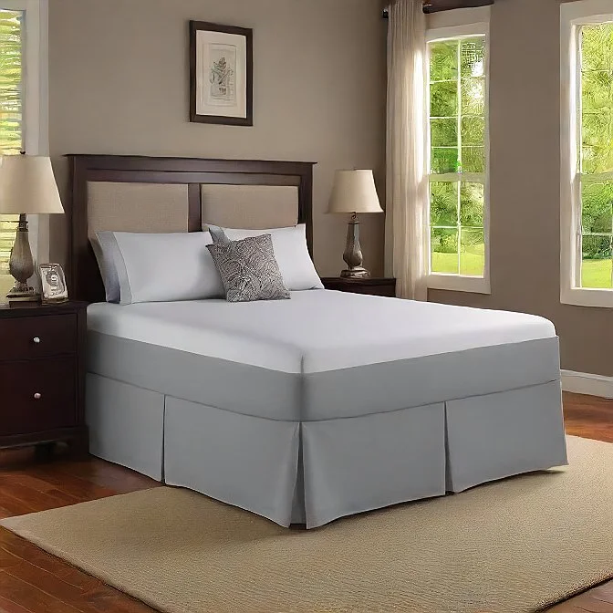 Bed skirts with a jacquard weave for a textured look12 Inch Drop Tailored Bed Skirt Egyptian Cotton Split Corner Pleated Silver 1000TC