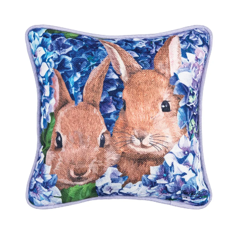 Adjustable Pillows for Customized ComfortBunnies In Hydrangeas Mini Pillow